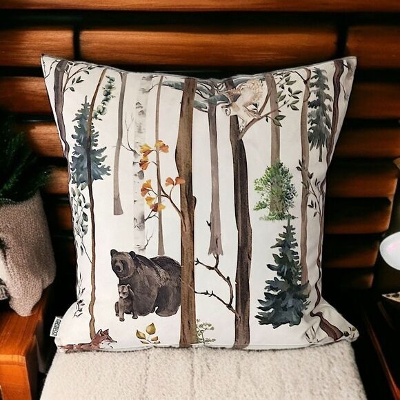 MACODESIGN Woodland Animals Pillow Cover Sham Accent Velvet Cabin Forest Fairy - Picture 1 of 16
